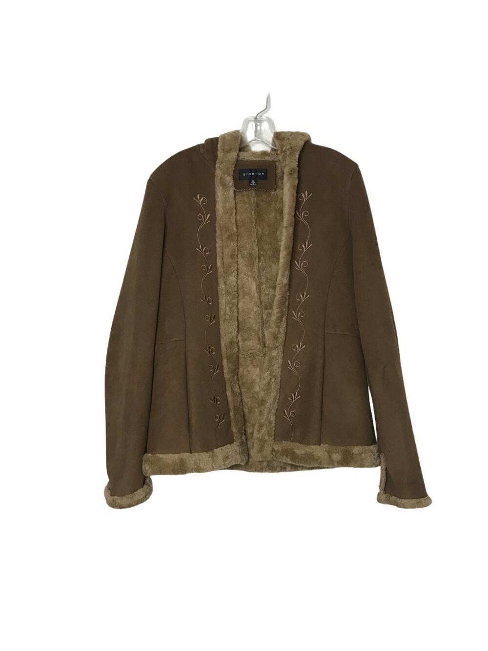 Braetan Embroidered Faux Fur Hooded Microsuede Coat Brown Medium